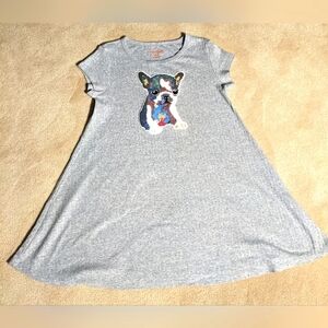 Girls Cat & Jack gray‎ short sleeve dress W/sequin puppy| size 7-8